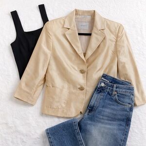 SEVENTY 100% Silk Champagne Cropped Blazer Made in Italy Size 44 / US M Feminine